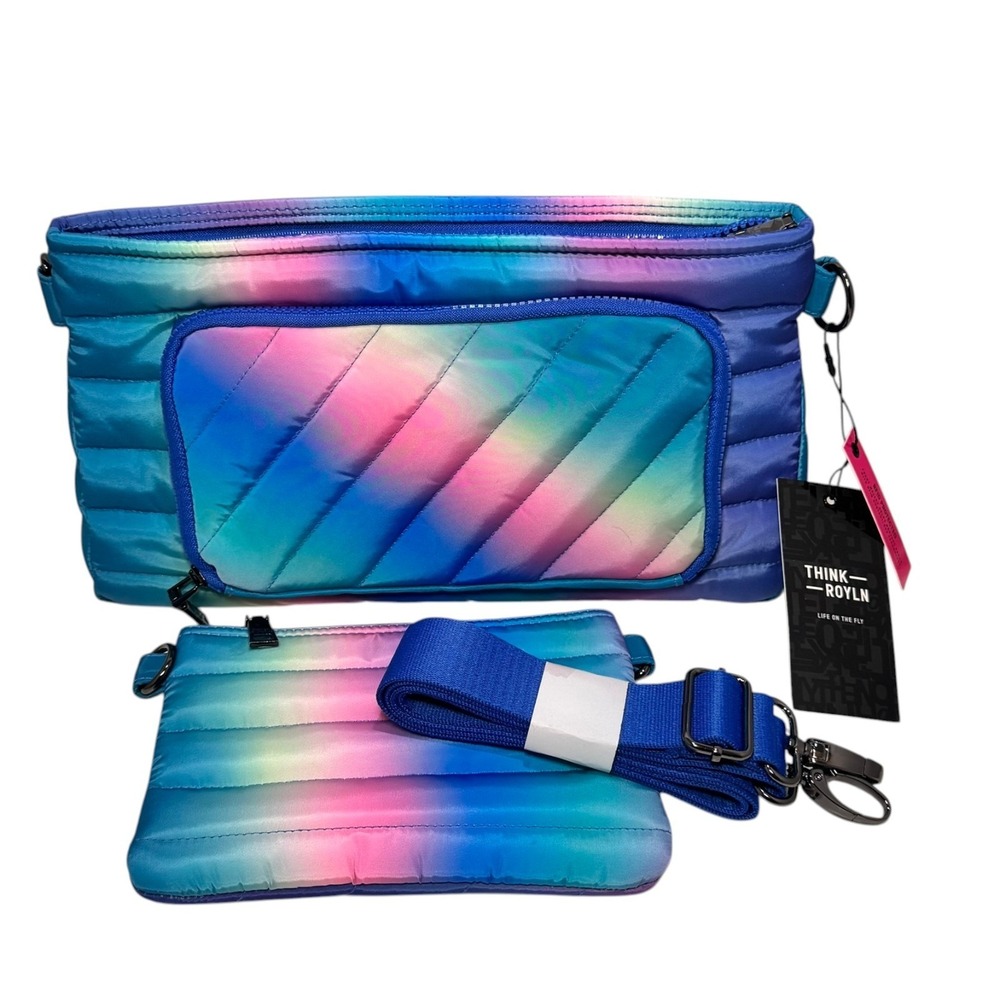 Think Royln Bank Street XL Crossbody Bag Blue Lagoon‎ Ombre New Quilted RFID NWT